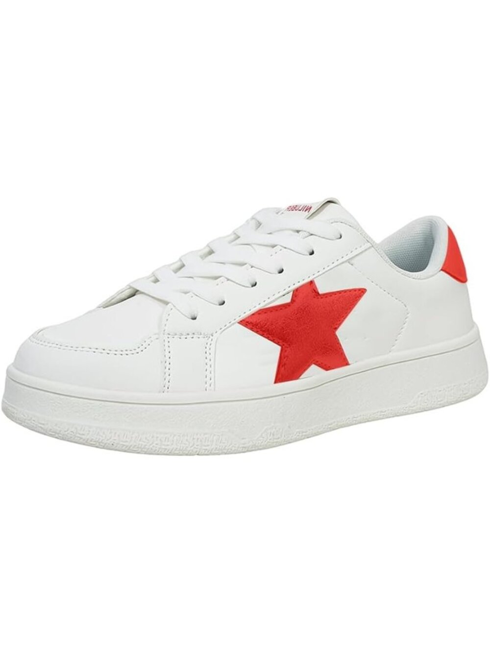 Women's White/Red Glitter Comfortable Cushioned Low Top Lace Up Platform Sneaker